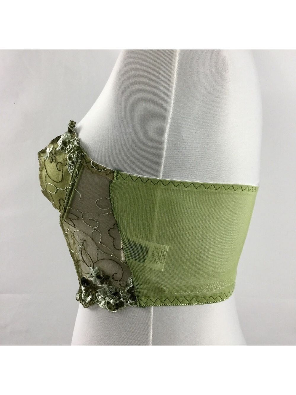 ROMWE Fairycore Floral Embroidery Mesh Tube Top Olive Green Size S/4 - Picture 3 of 7